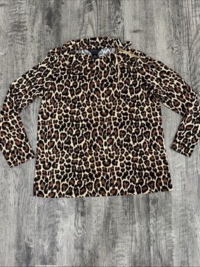 Investments Leopard Print Long Sleeve Blouse — tan, black, cream